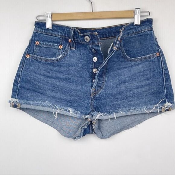 Levi's 501 High waisted Raw hem cut out Shorts size 27 - Picture 2 of 7